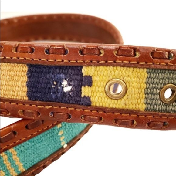 Vintage Boho Leather with Colorful Sarape Inlay S main image 2